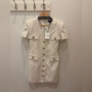 Generation Love White Mini Dress with Gold Buttons